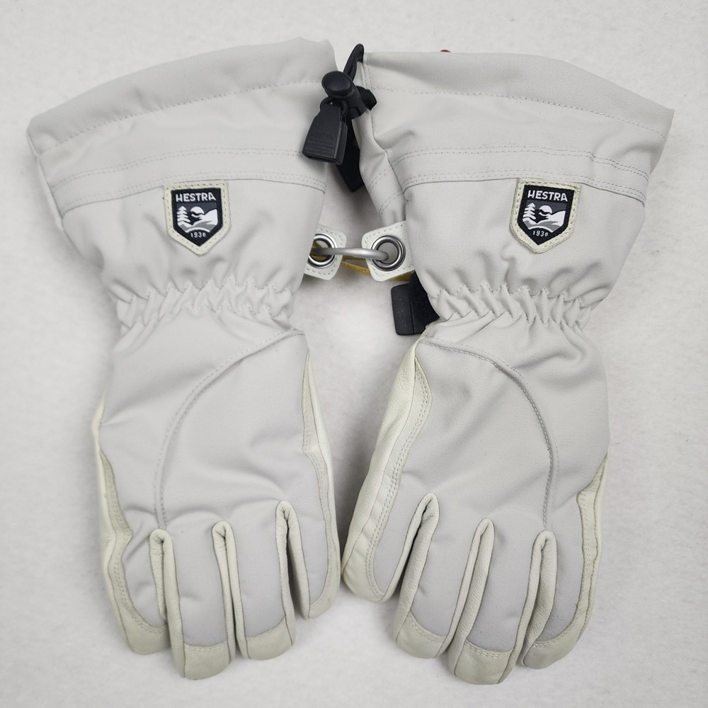 Hestra Heli Ski Gloves Womens 9 White Full Finger Wrist Straps Warm Snowboarding